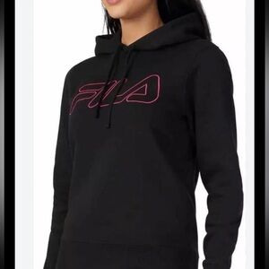 Fila Women's Black Hoodie with Pink Logo large